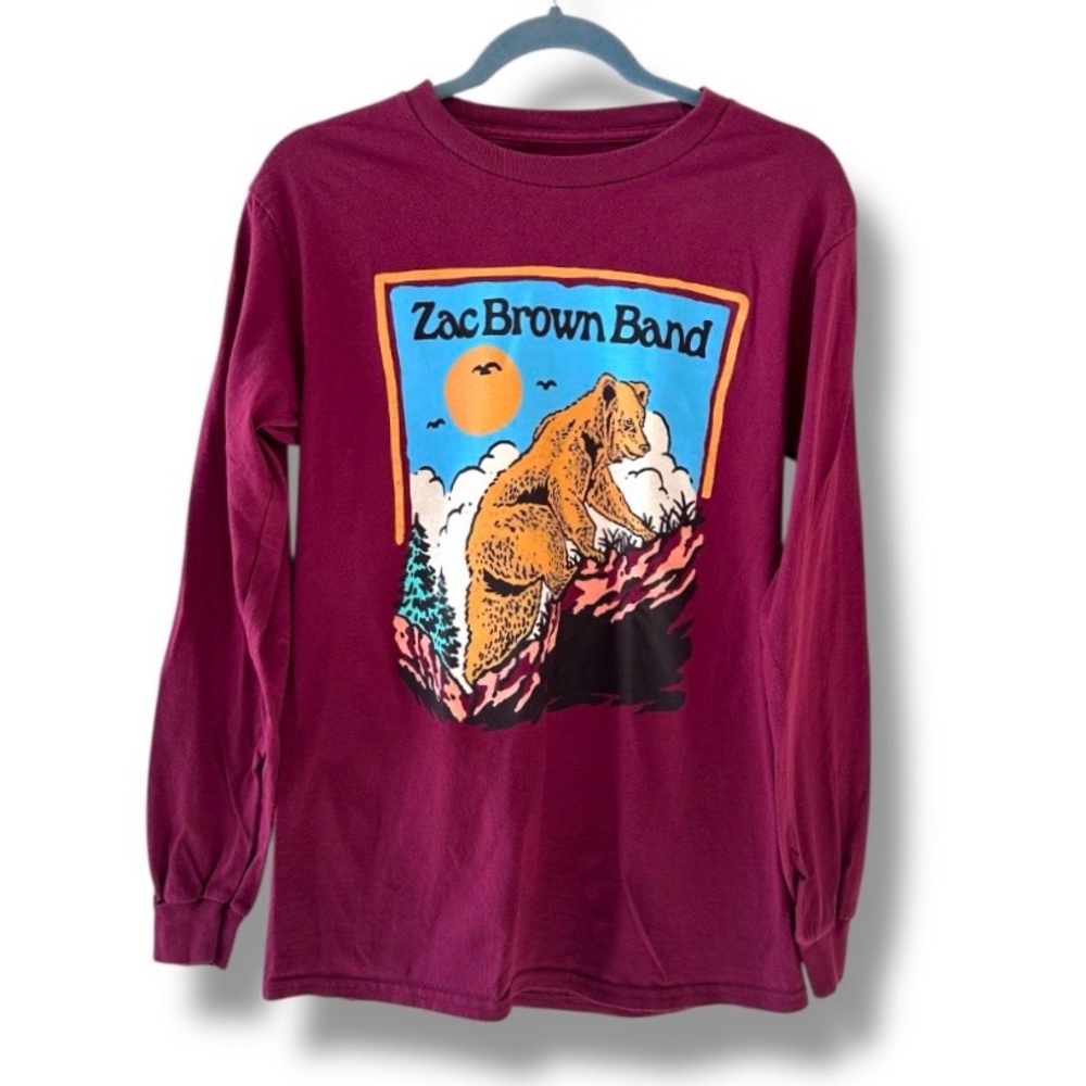 Zac Brown Band From The Fire Tour 2023 Maroon Bear Long Sleeve Shirt Size Small